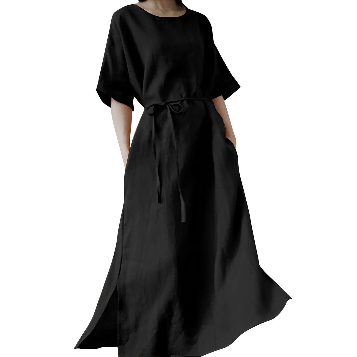 Damen-Maxikleid, Boho-Stil, Baumwolle, kurze Ärmel, Rundhals 4