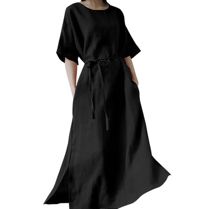 Damen-Maxikleid, Boho-Stil, Baumwolle, kurze Ärmel, Rundhals 7