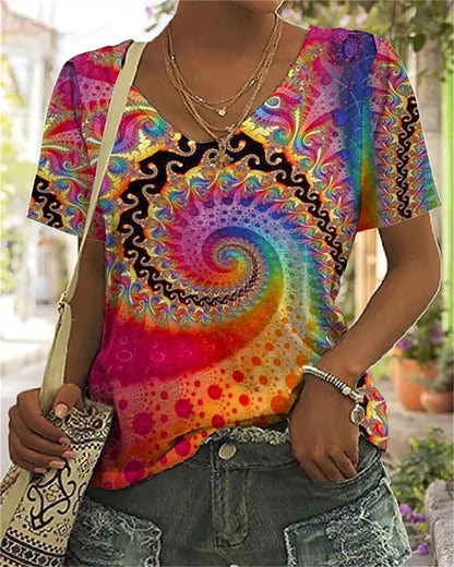 Damen-T-Shirt, abstrakter Druck, leichtes Polyester 1