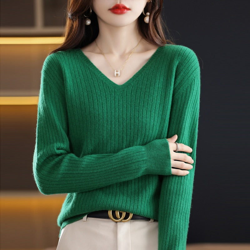 Gemusterter V-Ausschnitt-Pullover für Damen aus 100 % Acryl – weich und bequem, normale Passform, perfekt für Alltag und festliche Anlässe 2