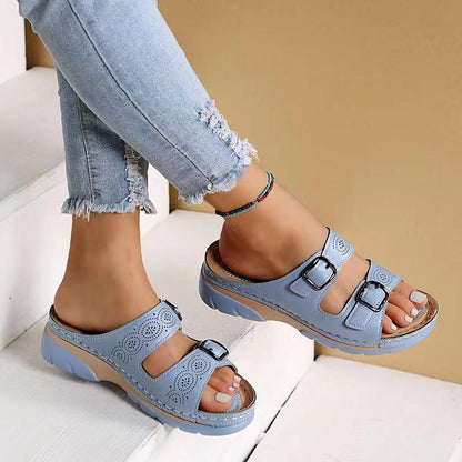 Damen-Sandalen, verstellbar, synthetisches Leder 1