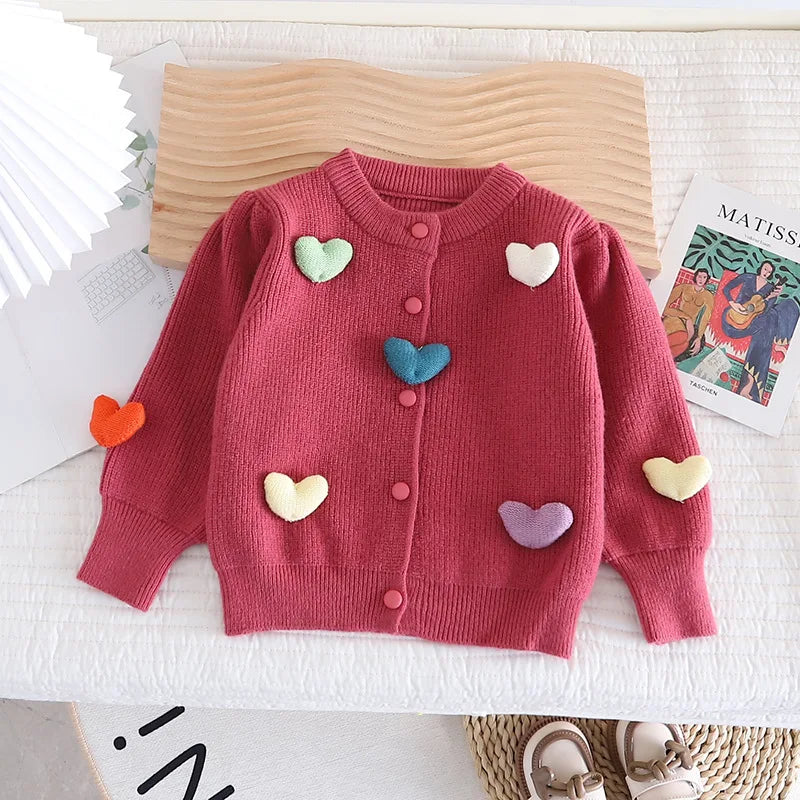 Mädchen-Strickjacke, 3D, Herz, weiche Faser-4