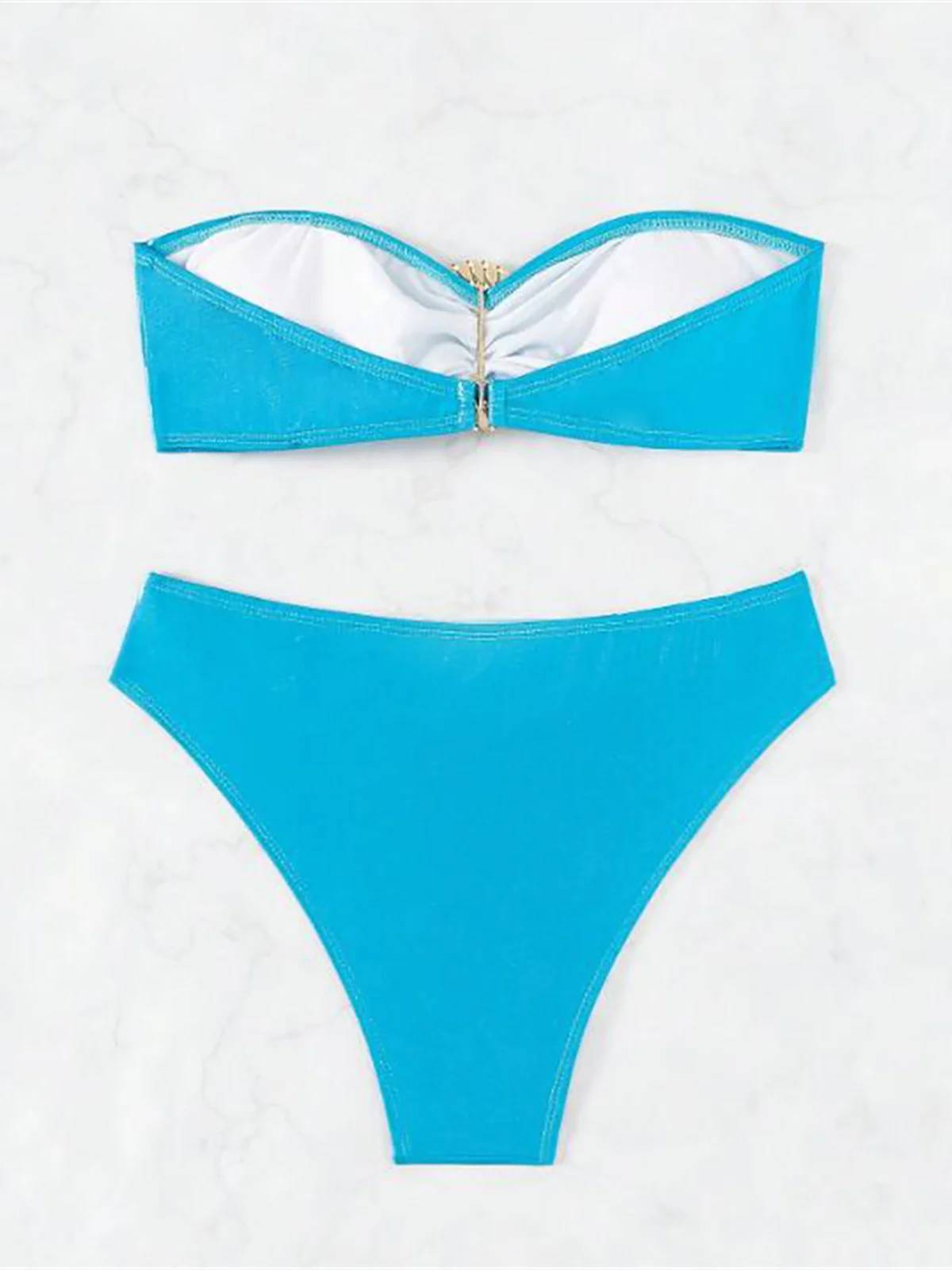 Damen Bikini Bandeau Gepolstert Monochromes Nylon Spandex-5