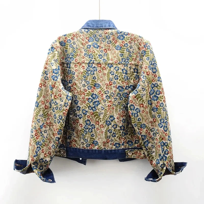 Damen-Jeansjacke mit Jacquard-Stickerei aus 100 % Baumwolle-2