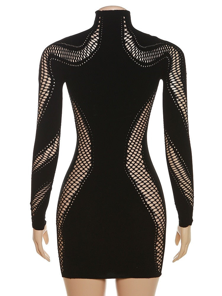 Damen-Minikleid, langärmeliges Polyester, Elasthan, Etuikleid-5