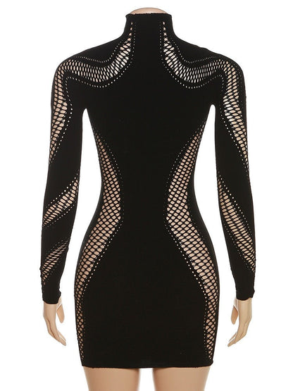 Damen-Minikleid, langärmeliges Polyester, Elasthan, Etuikleid-5