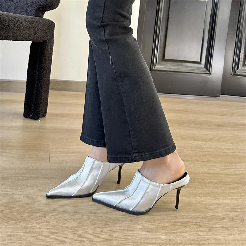 Damen-Mules-Schuhe mit spitzer Form, PU-Material und hohem Absatz-4