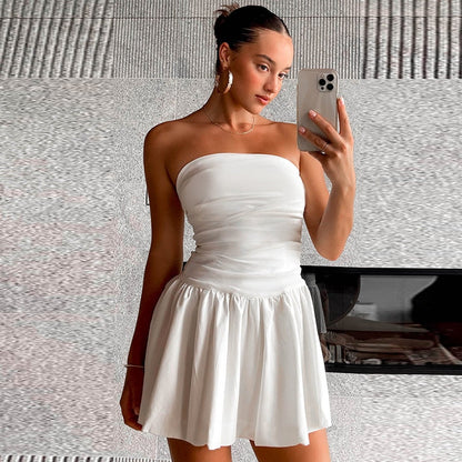 Damen-Minikleid, glitzernd, trägerlos, elastisches Polyester-4