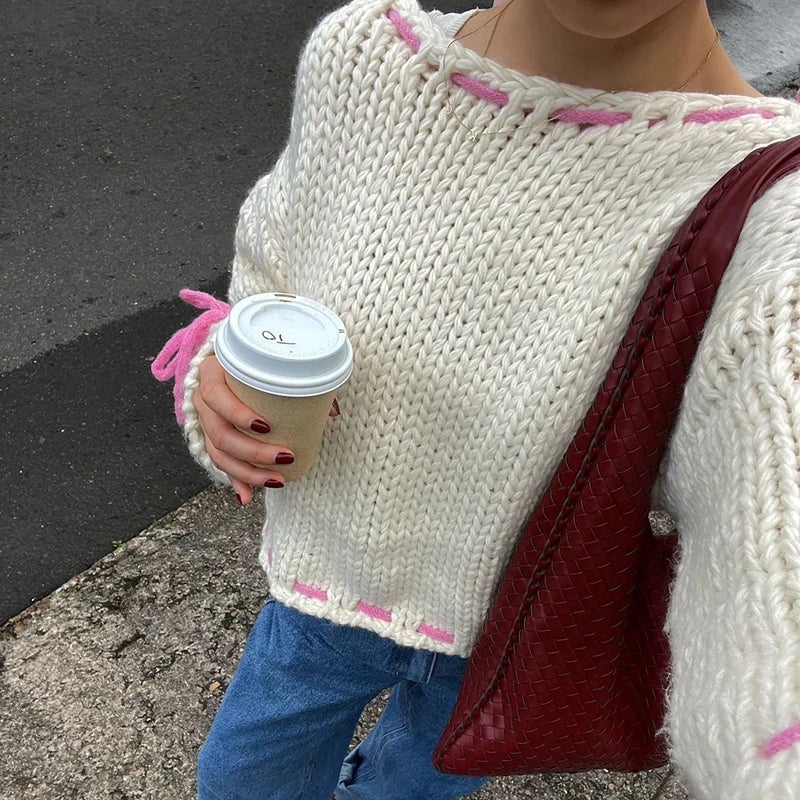 Damen-Pullover, O-Ausschnitt, Polyester, einfarbig, für Alltag-3