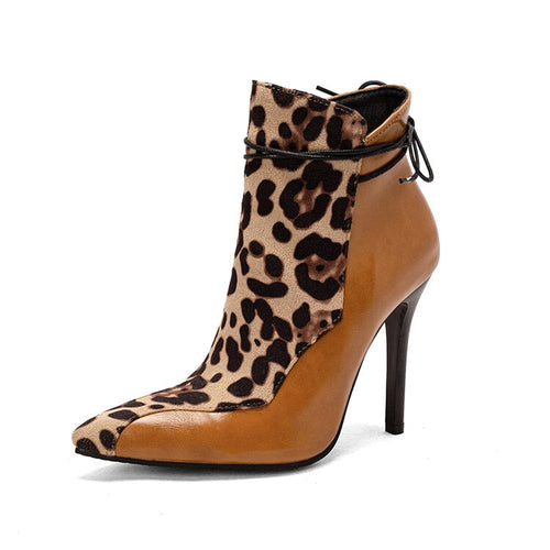 Damen Ankelstiefel Spitze Zehenpartie PU Leo Design-1