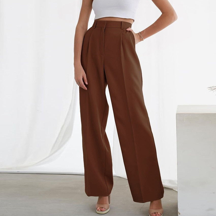 Damen-Hose, hohe Taille, weites Beinmuster, hochwertiger Stoff-5