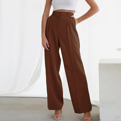 Damen-Hose, hohe Taille, weites Beinmuster, hochwertiger Stoff-5
