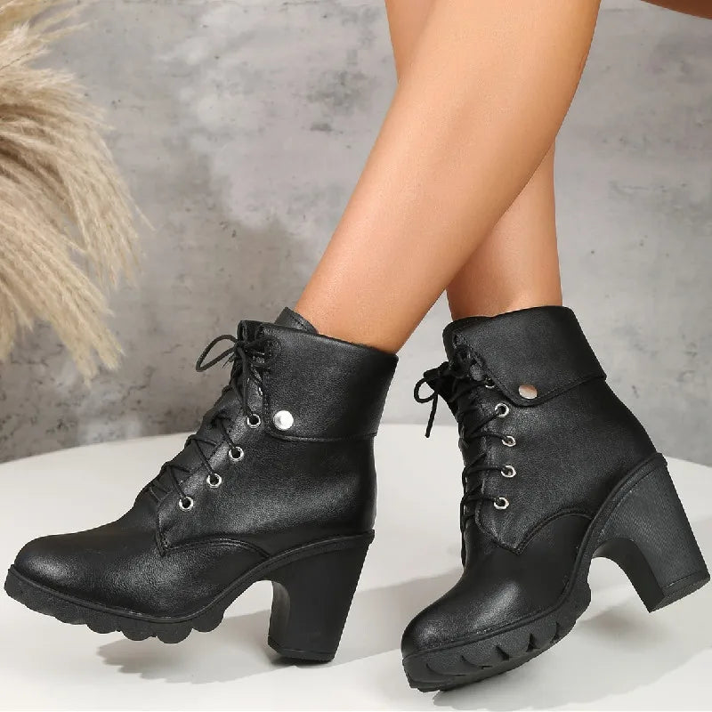 Variant image for Damen-Stiefeletten mit Schnürung, Plateau, farbiges Leder-9