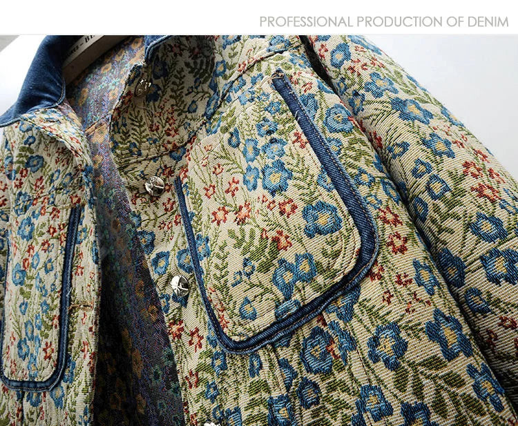 Damen-Jeansjacke mit Jacquard-Stickerei aus 100% Baumwolle-4