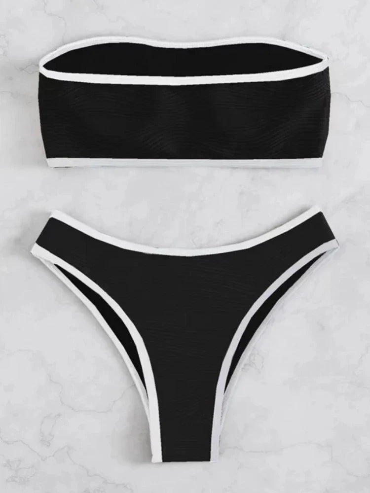 Damen Bikini-Set Hohe Taille Polyester Elastan-4