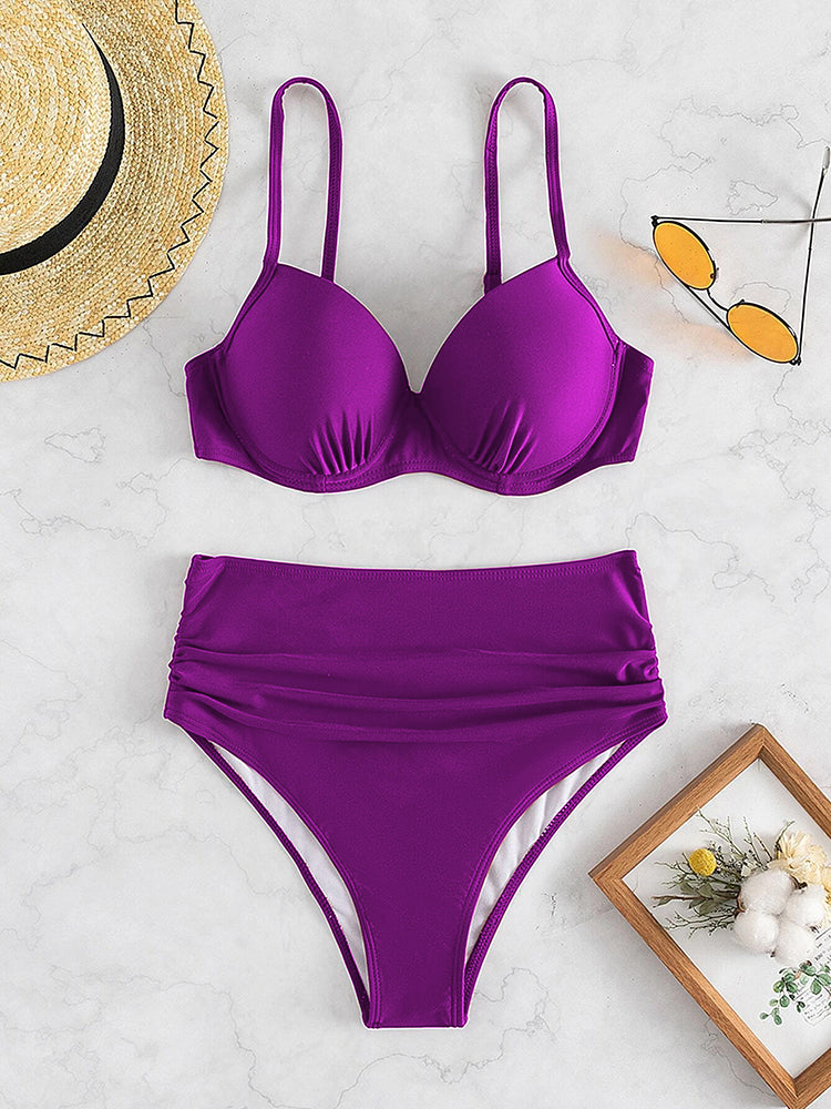 Damen-High-Waist-Bikini Retro Polyester-5