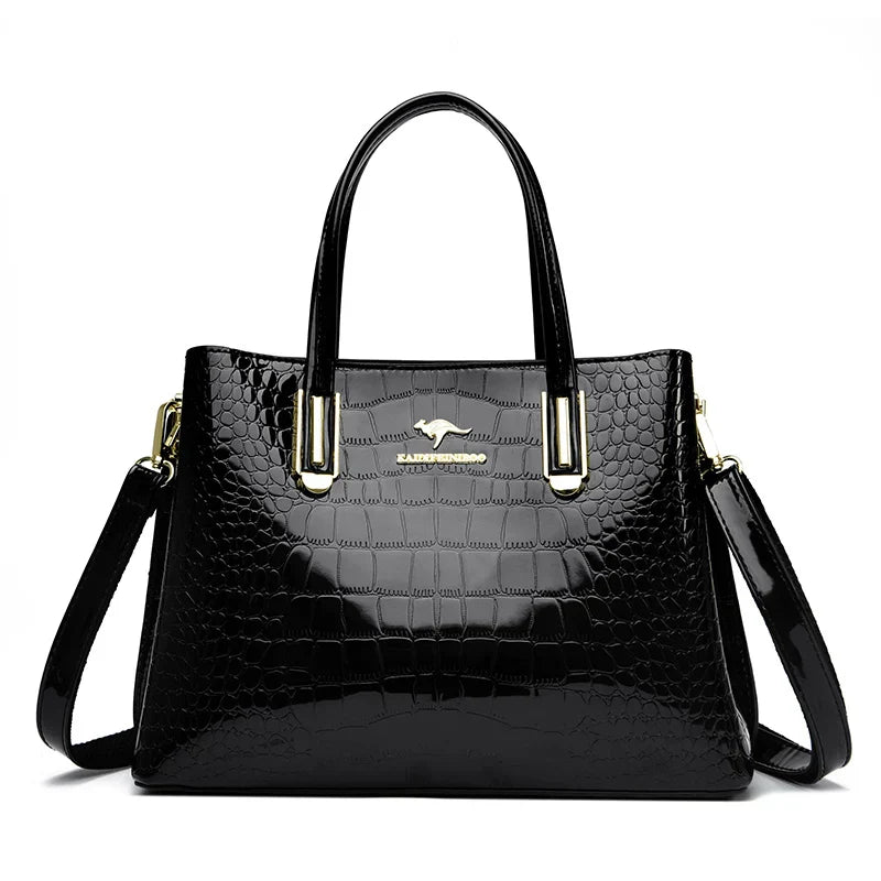 Damen-Handtasche, Krokodildruck, Leder, geräumig, elegant-1
