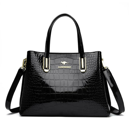 Damen-Handtasche, Krokodildruck, Leder, geräumig, elegant-1