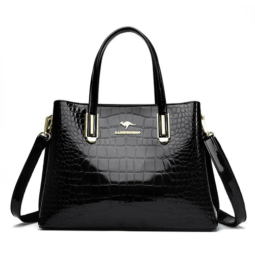 Damen-Handtasche, Krokodildruck, Leder, geräumig, elegant-1