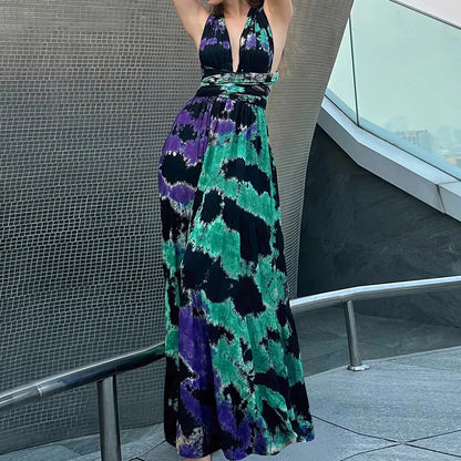 Damen-langes Kleid, V-Ausschnitt, Polyester-1