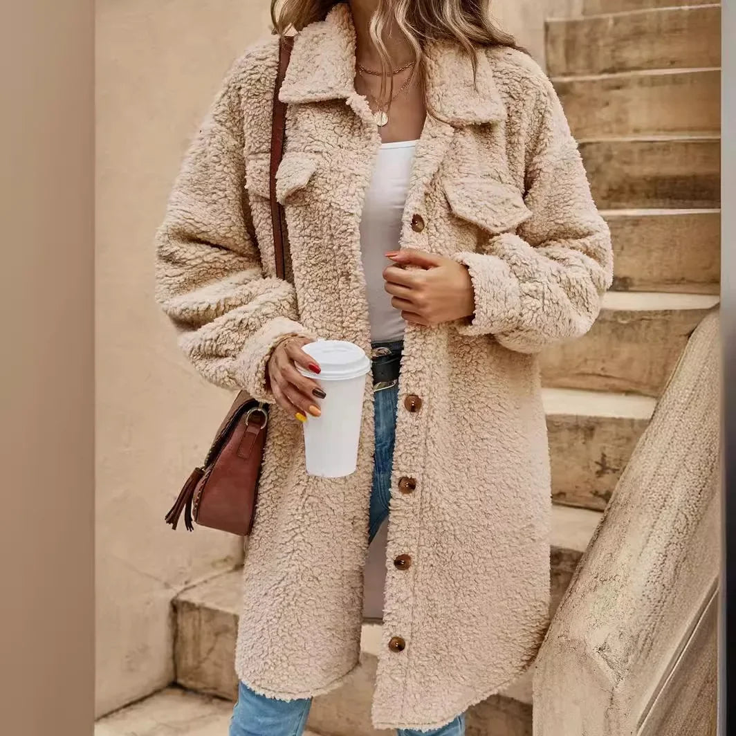 Damen-Wolljacke, dick, für Herbst und Winter, 100 % Wolle, elegantes Design-4