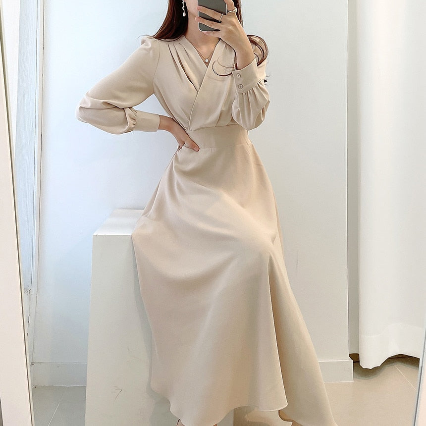 Damen-A-Linien-Kleid, Puffärmel, Polyester-2