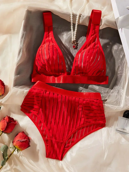 Damen-Unterwäsche-Set, gestreiftes Polyester mit verstellbaren Trägern-1