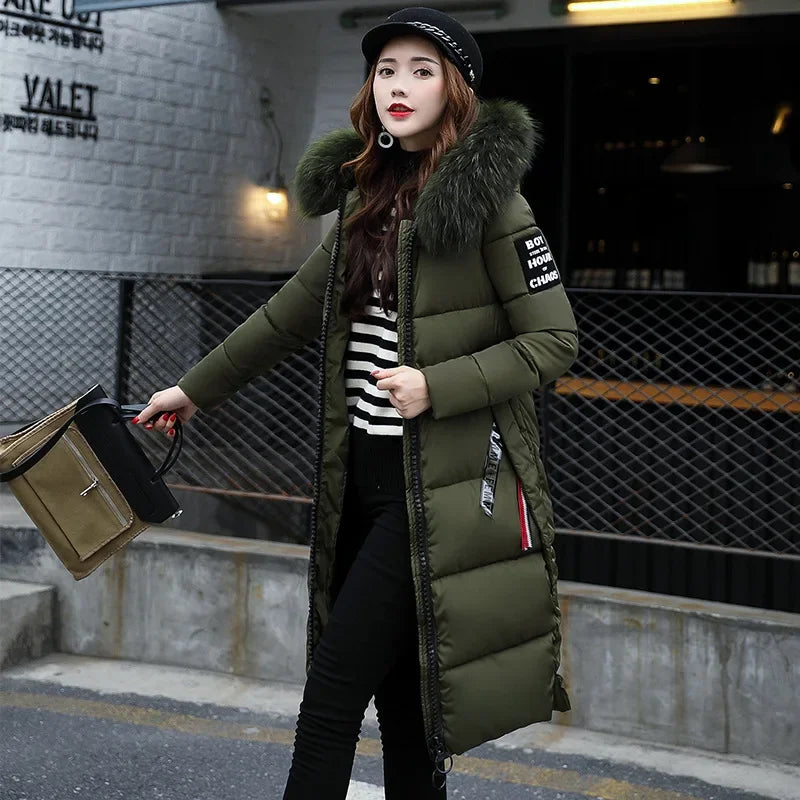 Damen Winterparka Lang Kunstfell mit Kapuze-5