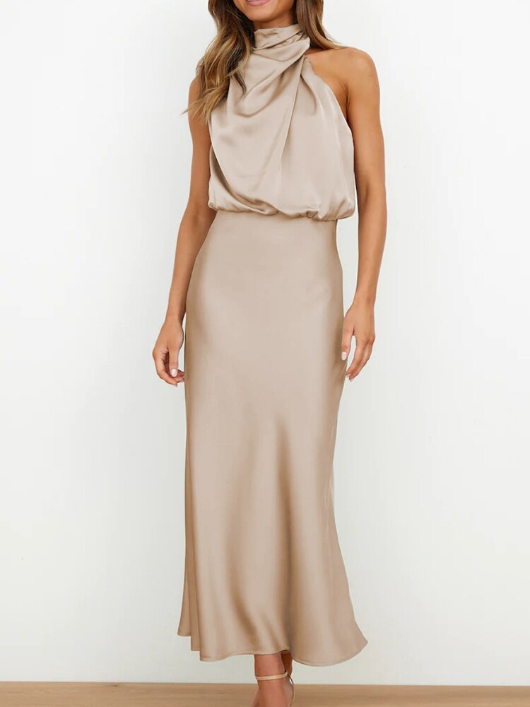Damen-Maxikleid, A-Linie, Synthetikfaser, mit Offenem Schulterband-4
