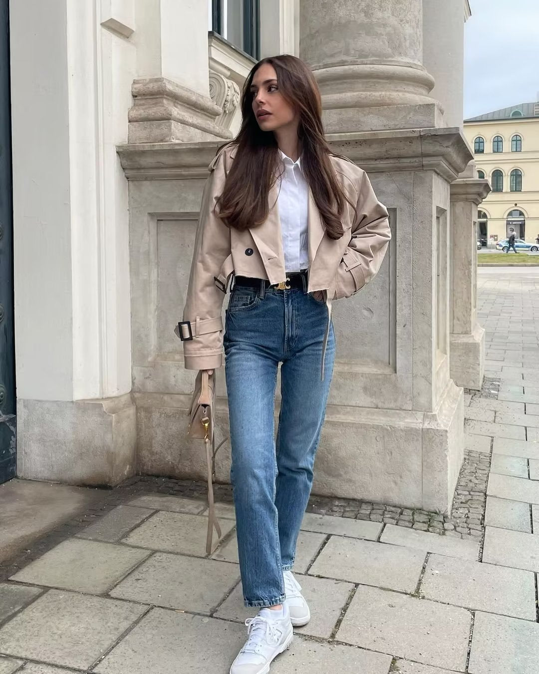 Damen-Mantel Kurz Langarm Khaki Nachhaltiger Stoff 3