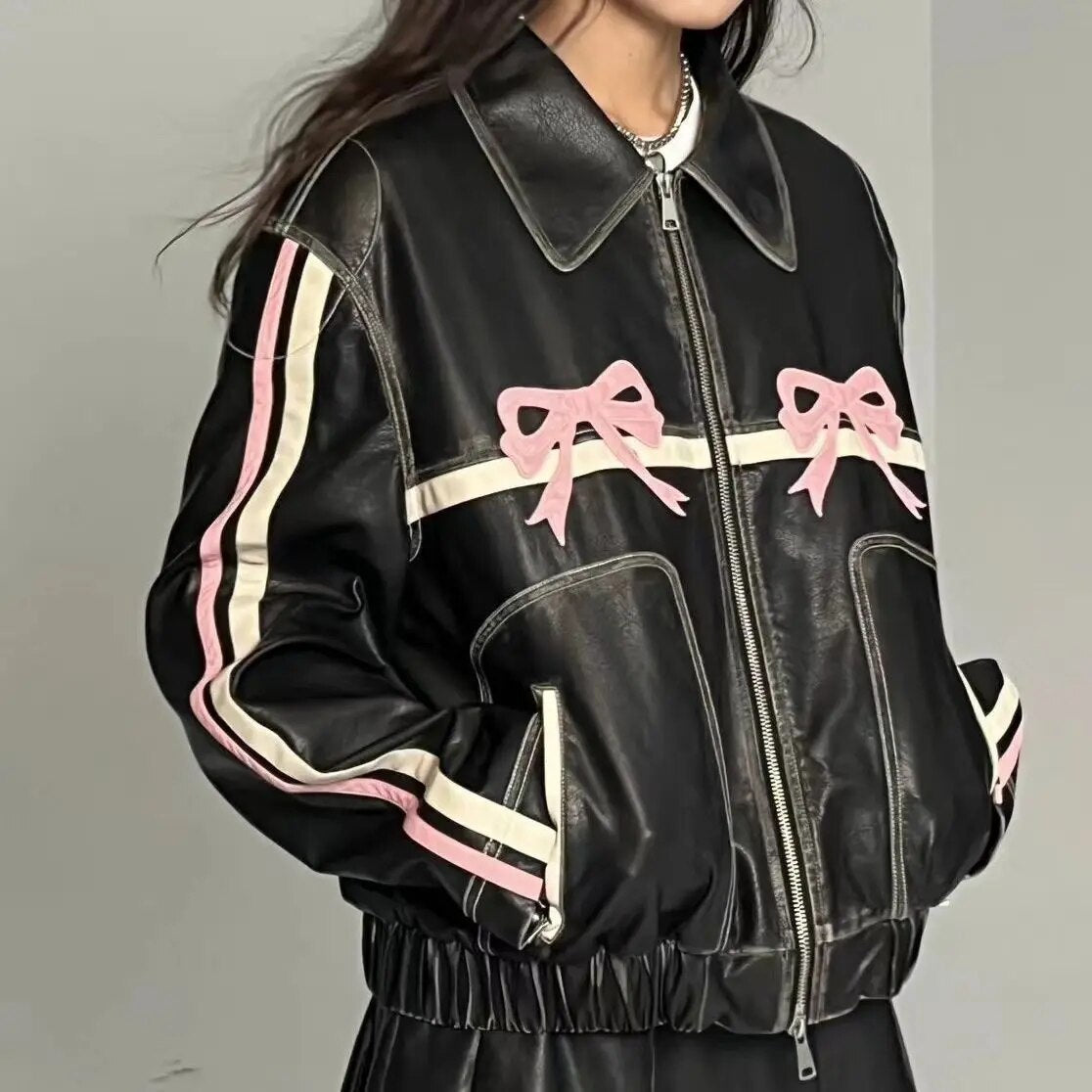Damenjacke Schlaufendetail Leder Moderner Stil 4