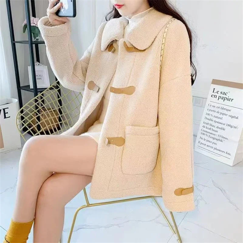 Damen-Kurzjacke, lässig, Lammfell-Optik-1
