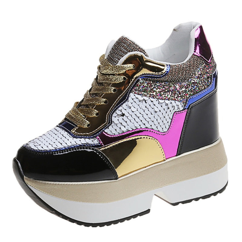 Damen-Sneaker, hohe Absätze, synthetisches Leder-6