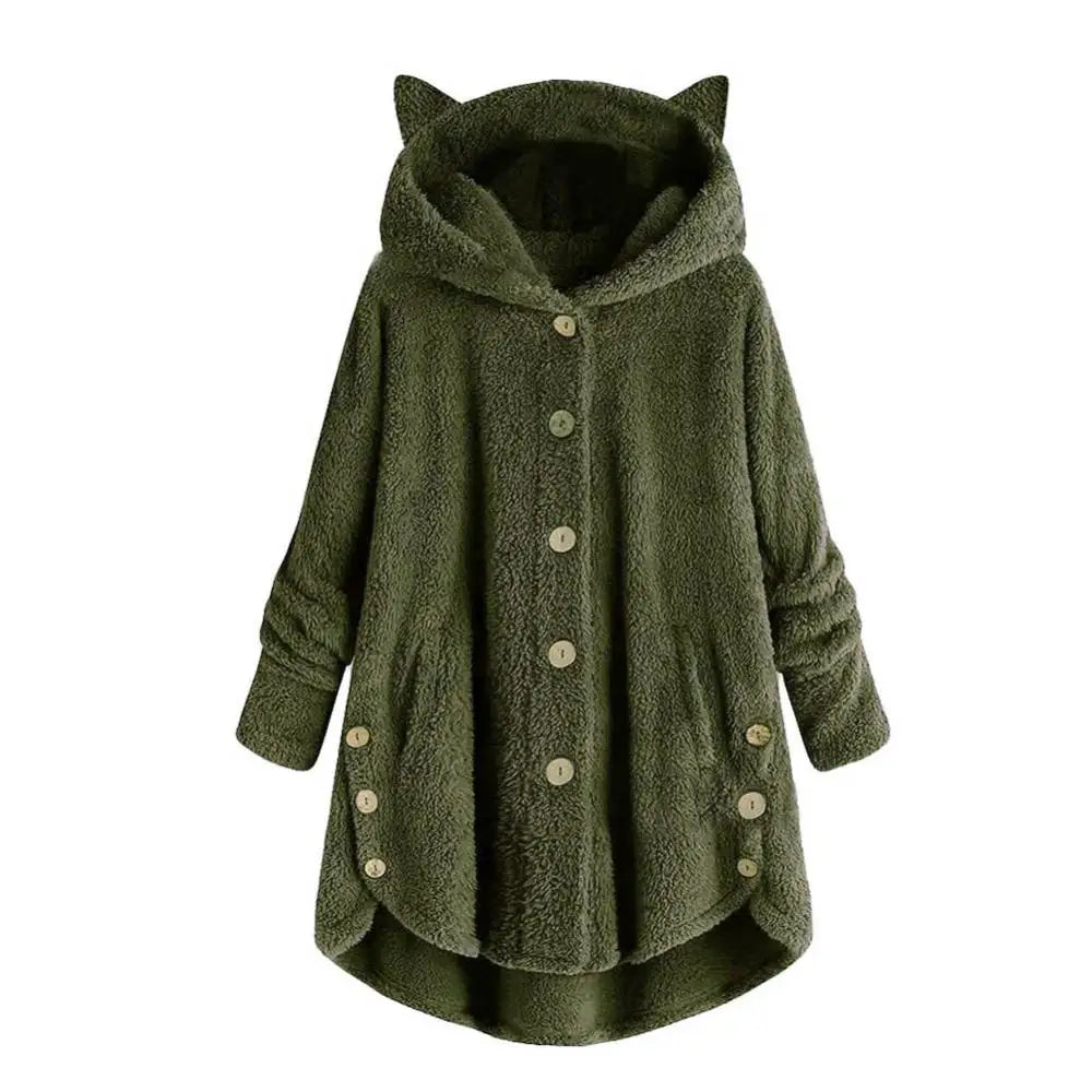Damen-Hoodie Katzenohren Weicher Sherpa-3