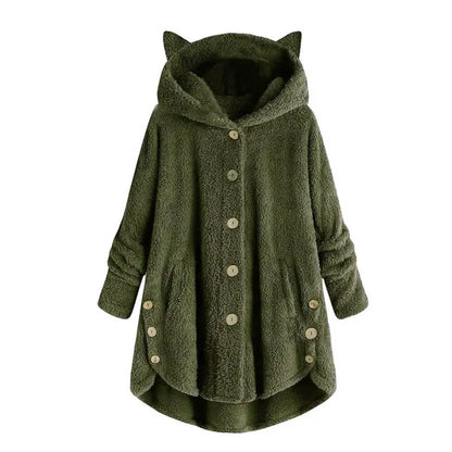 Damen-Hoodie Katzenohren Weicher Sherpa-3