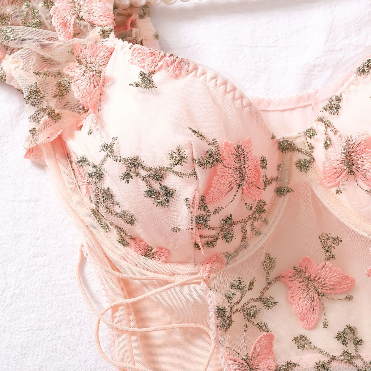 Damen-Lingerie-Set, Blumenmustes Polyester, Acetat, Viskose-5