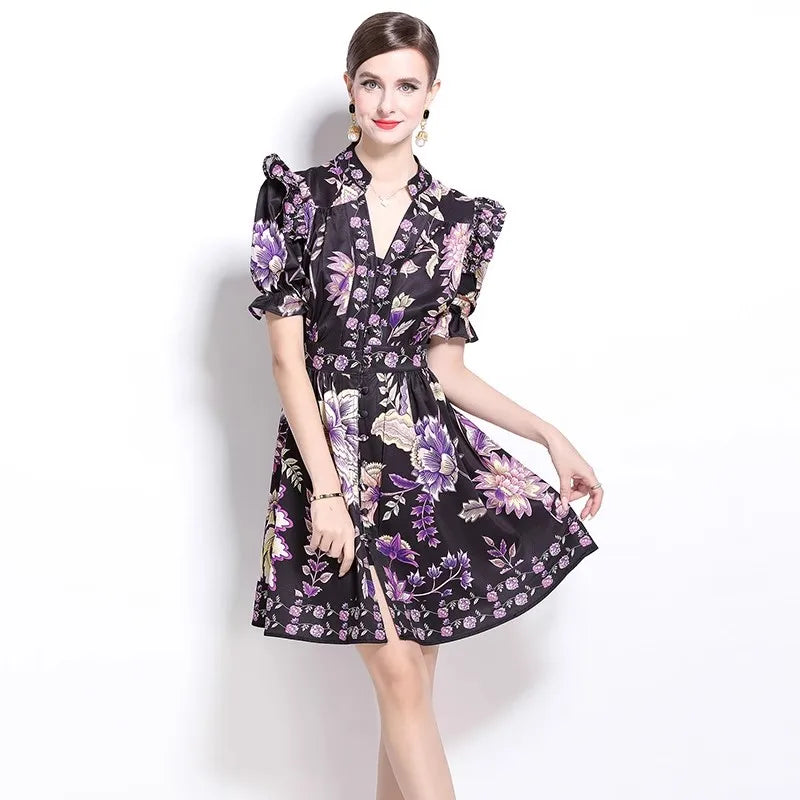 Damen-Minikleid, V-Ausschnitt, Baumwolle-2