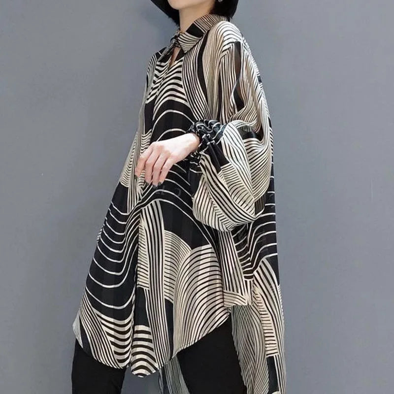 Damen Bluse Langarm Gestreiftes Polyester Rayon-2