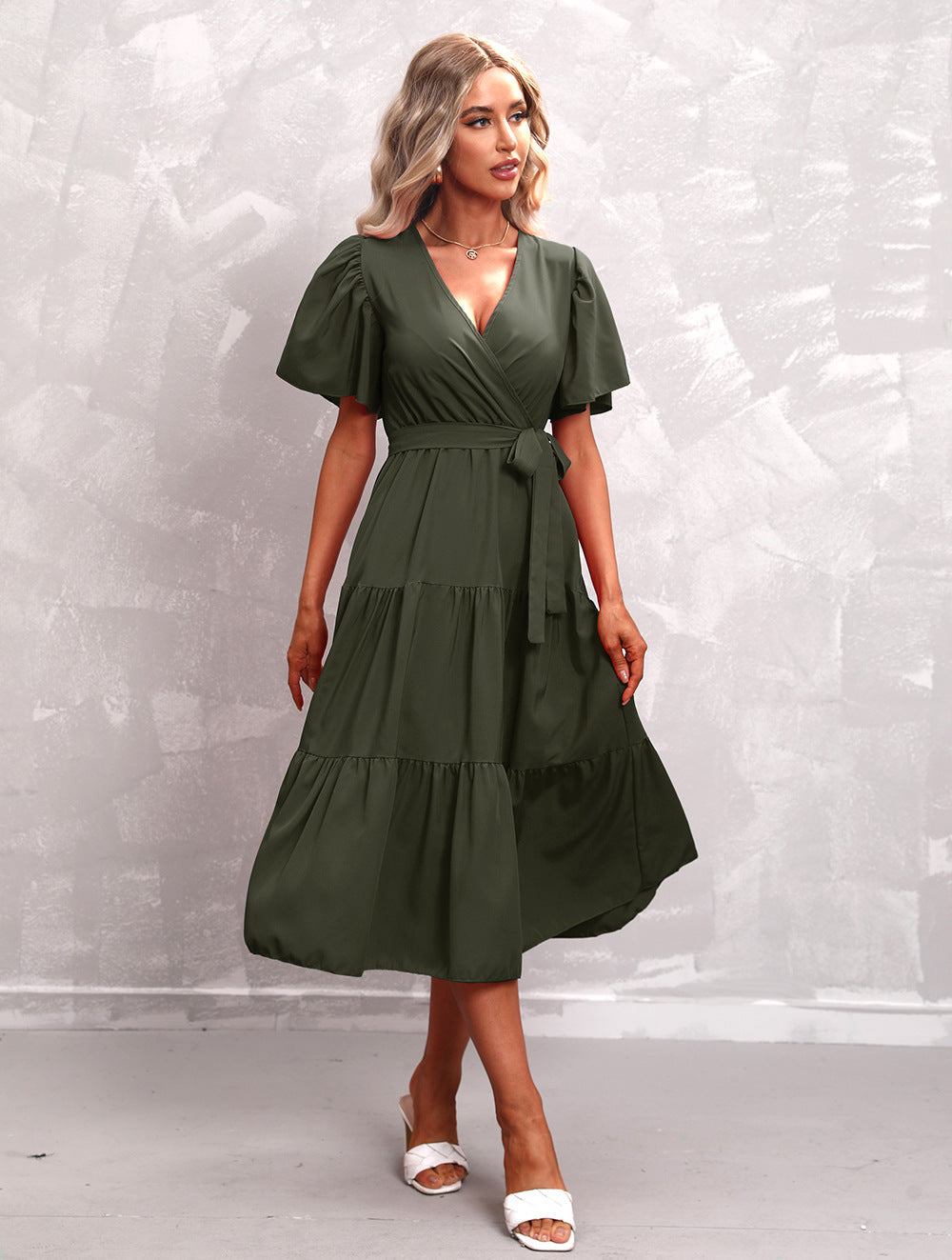 Damenkleid Midi Rüschen Lässig Polyester-2