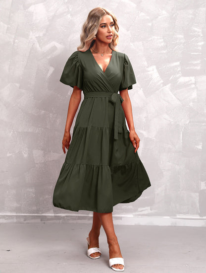 Damenkleid Midi Rüschen Lässig Polyester-2