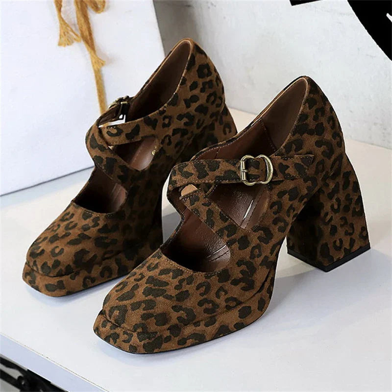 Damen Schuhe Mary Jane Eckige Zehenpartie Flockmaterial Trendiger Komfort-5
