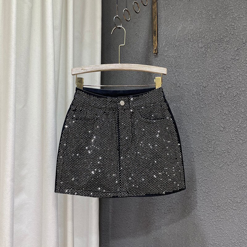 Variant image for Damen-Jeansrock A-Linienform mit Strass-Details aus Denim-9