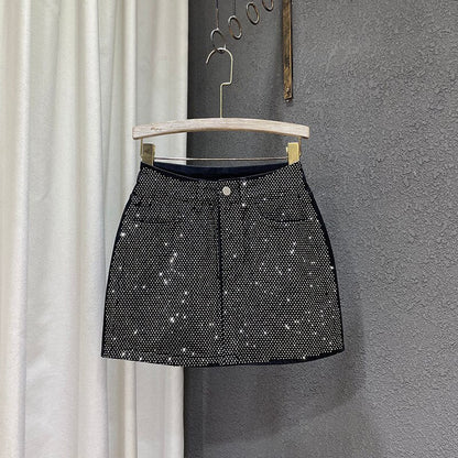 Variant image for Damen-Jeansrock A-Linienform mit Strass-Details aus Denim-9