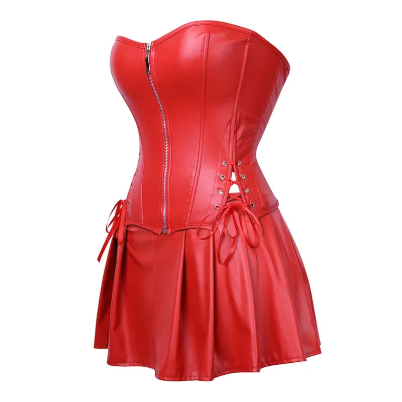 Damen-Rock-Set Monochrom Synthetisches Leder mit Ausschnitten-2