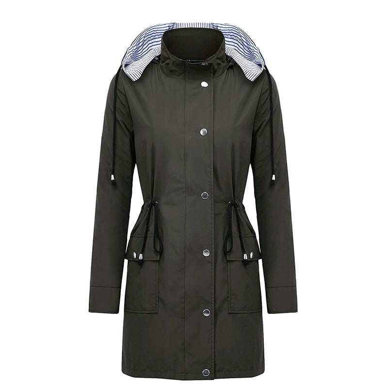 Damen-Mantel Lang Wasserfest mit Kapuze Polyester und Baumwolle 5