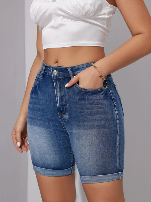 Damen-Jeansshorts, elastische Taille, komfortabel-1