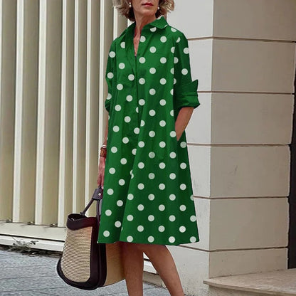 Damen-Midi-Kleid, A-Linie, Polyester, mit Umlegbarer Kragen-5