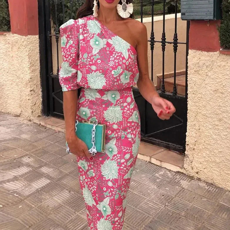 Damen-Maxikleid, bedrucktes leichtes Material für Alltag und Fest 3