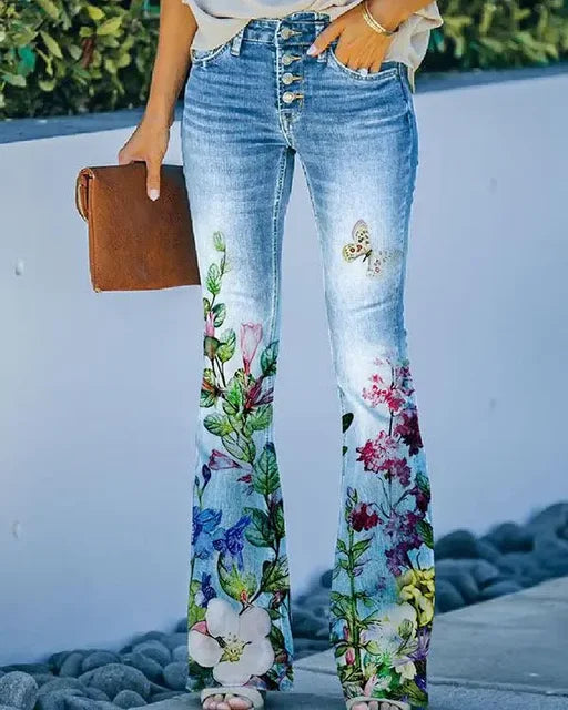 Ausgestellte Jeans für Damen mit mittlerer Leibhöhe und Fransensaum – Baumwollmischung, verspielte Silhouette, Mittelblau 3