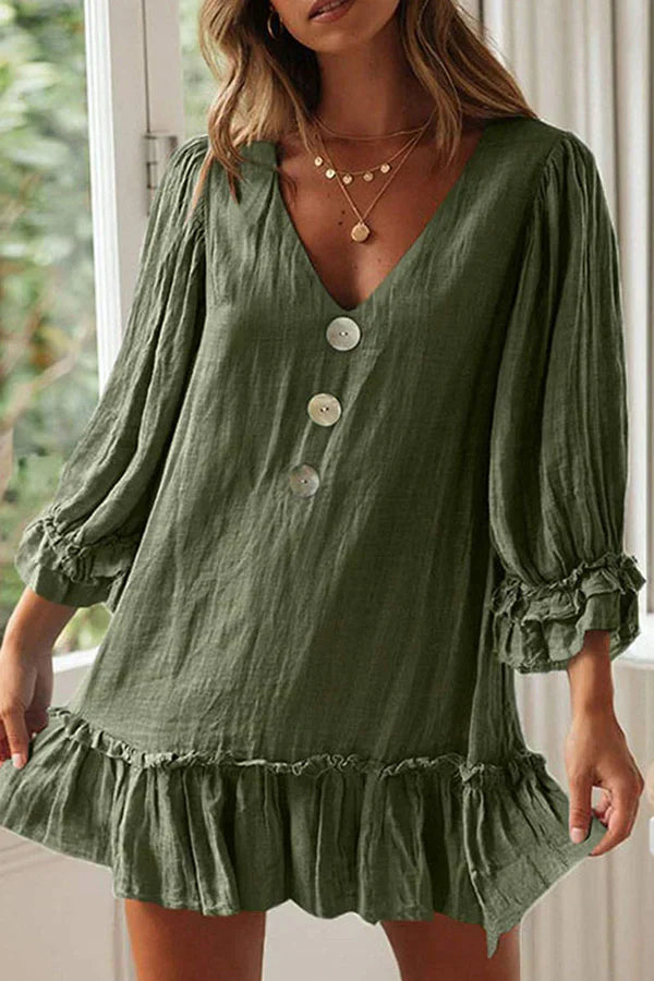 Damenkleid, V-Ausschnitt, leichter einfarbiger Stoff-4